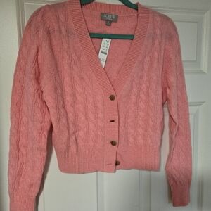 J. Crew Coral Pink Cable-Knit V-Neck Cardigan